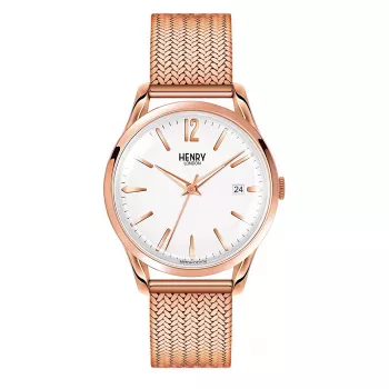 Relógio Henry London unissexo HL39-M-0026 39mm aço inoxidável mostrador prateado pulseira milanesa