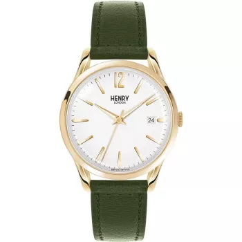Relógio unissexo HENRY LONDON HL39-S-0098 39mm ouro rosa pele verde