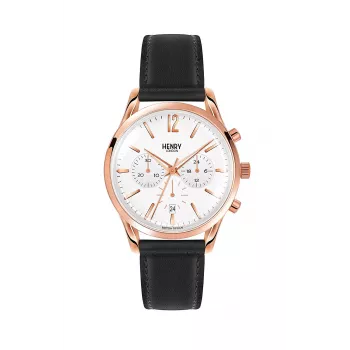 HENRY LONDON relógio de mulher HL39-CS-0036 39 mm caixa de aço inoxidável tom ouro rosa mostrador verde bracelete de couro verde