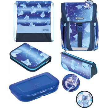 Herlitz FiloActive XL Plus Cosmic Conjunto de mochila escolar (mochila escolar ergonómica de 19L com estojo e saco de desporto)