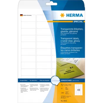 HERMA 8016 Etiquetas de poliéster cristalinas brilhantes A4 45,7 x 21,2 mm 1200 etiquetas