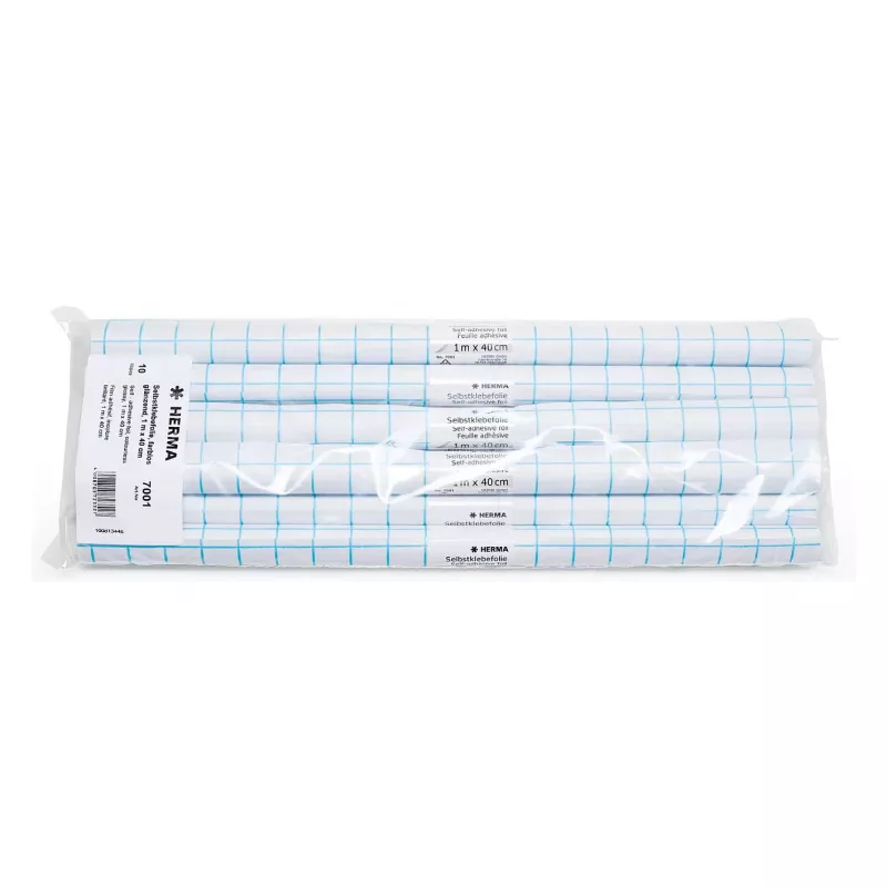 HERMA Película autoadesiva de proteção para livros, transparente brilhante PP, 400 mm x 1 m, linhas de grelha 7001
