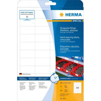 HERMA Etiquetas Especiais Removíveis Foscas Resistentes às Condições Meteorológicas, branco, 48,3 x 25,4 mm, 880 etiquetas (20 folhas x 44) 4572