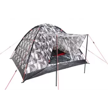 Tenda de cúpula High Peak Beaver 3 camuflagem - 3 pessoas, impermeável 2000mm, varas de fibra de vidro