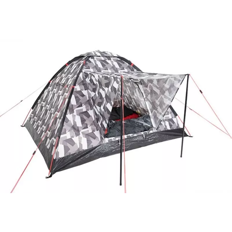 Tenda de cúpula High Peak Beaver 3 camuflagem - 3 pessoas, impermeável 2000mm, varas de fibra de vidro
