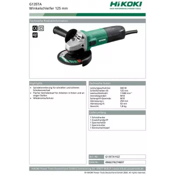 Hikoki G13STA rebarbadora 1,8 kg