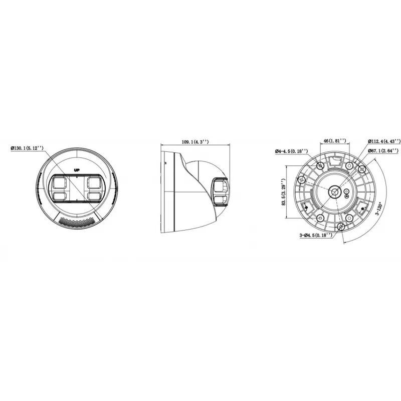 Câmara IP Turret Hikvision DS-2CD1383G2P-LIUF/SL 8 MP Smart Hybrid Light com áudio bidirecional, objetiva 2,0 mm