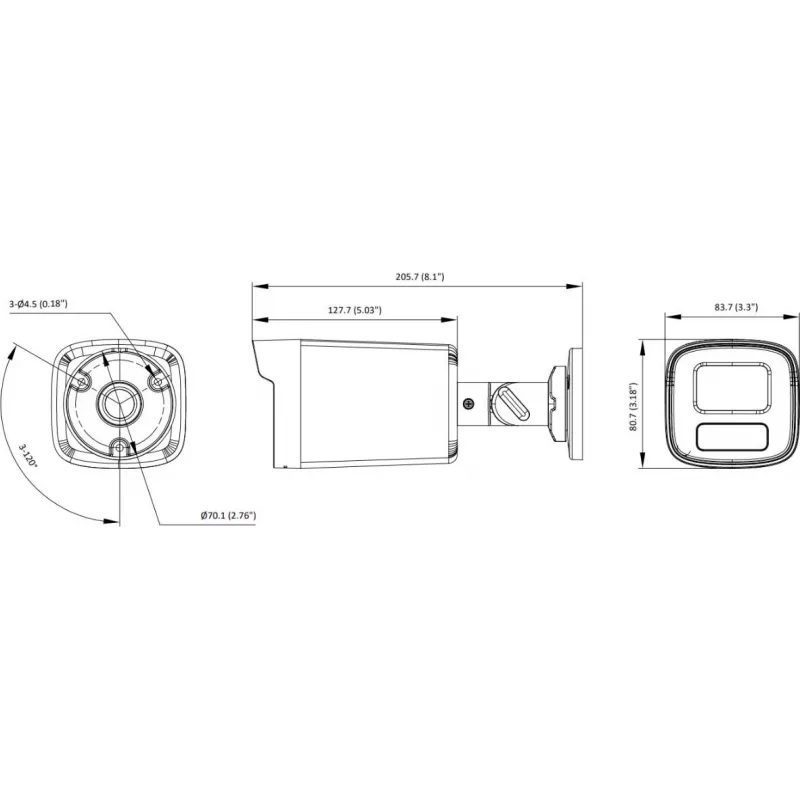 Hikvision DS-2CE12UF3T-LS Câmara mini bullet 3K ColorVu 4-em-1 com objetiva 2.8mm, luz quente 40m, IP67