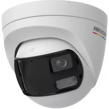 Câmara CCTV turret Hikvision DS-2CE72KF3TP-DLS(180°) 3K com objetiva de 2,8 mm, campo de visão de 100°, luz branca, IP67, 12 VDC