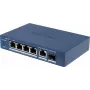 Switch não gerido Hikvision DS-3E1506P-EI/M-4P1T1F(O-STD) com 4 portas PoE+, 1 Gigabit RJ45 e 1 uplink SFP