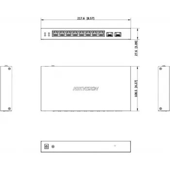 Switch gerido inteligente Hikvision DS-3E1510P-EI/M-8P2F 8 portas Gigabit PoE+ com 2 portas SFP