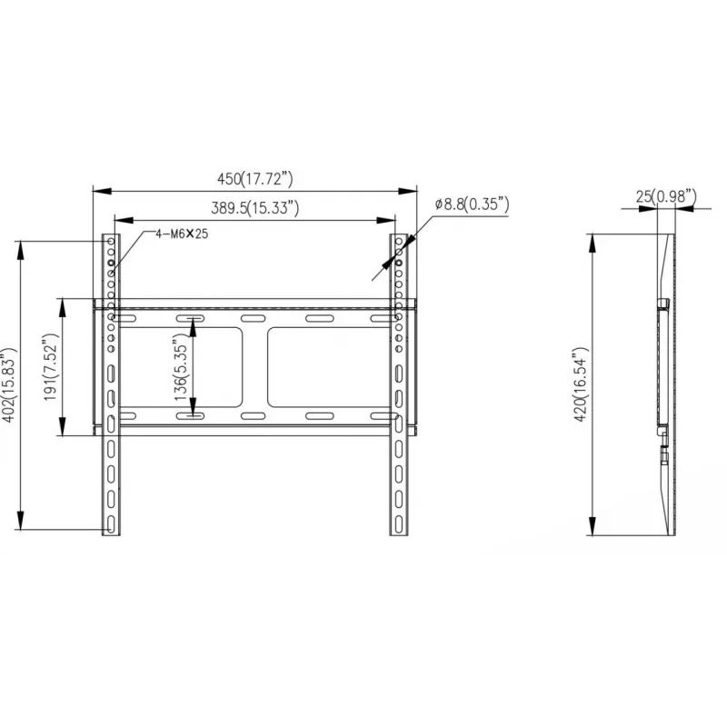 Suporte de parede para monitor Hikvision - SPCC aço laminado a frio - preto - tamanho do ecrã: 42-55 polegadas (106,7-139,7 cm)