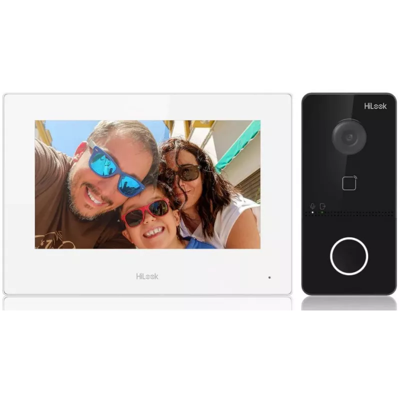 Kit de campainha de vídeo IP HILOOK (IP-VIS-SLIM-W) - posto exterior 2MP + posto interior de 7 polegadas, Wi-Fi, PoE