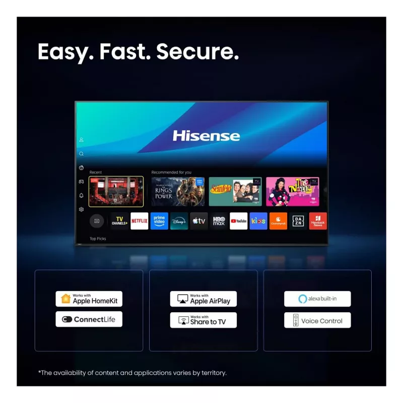 HISENSE TV Smart 4K Ultra HD de 75 polegadas (DLED, VIDAA U5.0, HDR10, Dolby Vision, 60Hz, 8ms, 3 HDMI, 2 USB, LAN, Wi-Fi, Bluetooth, VESA 400x400, 25.5kg)