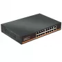 HISMART Switch Gigabit PoE+ de 18 Portas com 16 Portas PoE e 2 Portas Uplink, 250W Budget, Não Gerido, Metal, Montagem em Rack