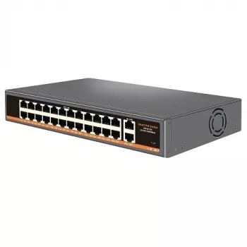 Switch de rede HISMART 24 portas PoE+ com 2 portas uplink Gigabit, orçamento 300W, montagem em rack