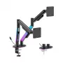 HISMART suporte de braço a gás para monitor duplo para ecrãs de 17-35 polegadas com iluminação RGB, preto