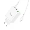 HOCO Carregador de parede 35W dual USB-C + USB-A PD & QC3.0 com cabo USB-C para Lightning, branco