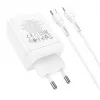 HOCO Carregador de parede 35W dual USB-C + USB-A PD & QC3.0 com cabo USB-C para Lightning, branco
