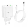 HOCO Carregador de parede 35W dual USB-C + USB-A PD & QC3.0 com cabo USB-C para Lightning, branco