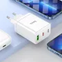 HOCO Carregador de parede 35W dual USB-C + USB-A PD & QC3.0 com cabo USB-C para Lightning, branco