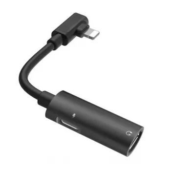 Hoco Cabo conversor de áudio Lightning duplo para conector de auscultadores Lightning + conector de carregamento Lightning preto