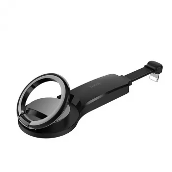 Cabo Hoco Lightning para 2 x Lightning + suporte de anel preto