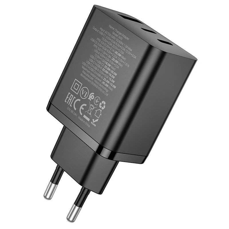 Hoco N50 Scenery PD45W (2C1A) carregador ficha EU preto