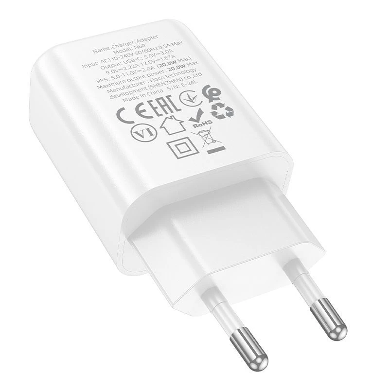 Carregador Hoco N60 Gentle porta única PD20W (UE) branco
