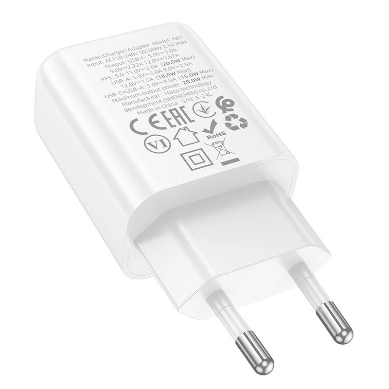 Carregador Hoco N61 Gentle PD20W+QC3.0 (EU) branco