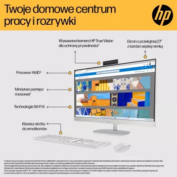 PC All-in-One HP 27-cr0232nw, AMD Ryzen 5 7520U, 27 polegadas Full HD, 16 GB LPDDR5, 512 GB SSD, Windows 11 Home, Wi-Fi 6, branco
