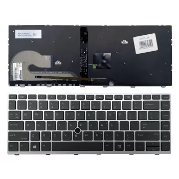 Teclado de substituição para HP EliteBook 840 G5 / 846 G5 / 745 G5 - prateado, retroiluminado, layout US inglês