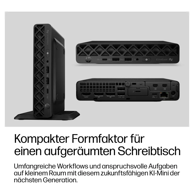 HP EliteDesk 8 Mini G2a Mini PC, AMD Ryzen AI 5 435, 16GB RAM, 512GB SSD, Windows 11 Pro, preto
