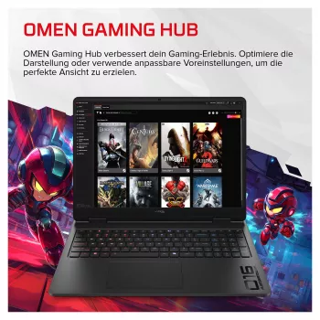HP HyperX OMEN 16-ap1490ng Portátil gaming de 16 polegadas WUXGA 165Hz, AMD Ryzen 9 8940HX, 24GB RAM, 512GB SSD, GeForce RTX 5070, FreeDOS