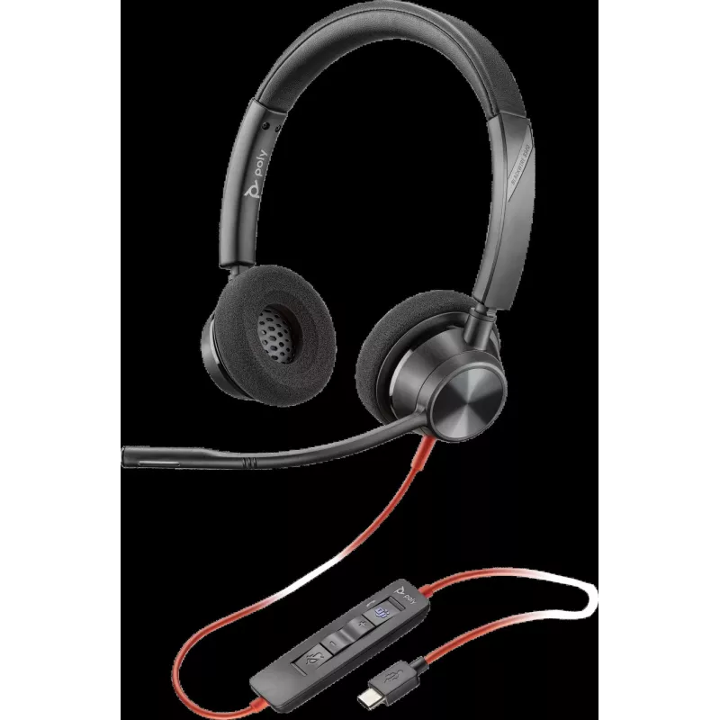 HP Poly Blackwire 3320-M Auscultador com Fio USB-C com Microfone de Haste, Cancelamento de Ruído, Preto