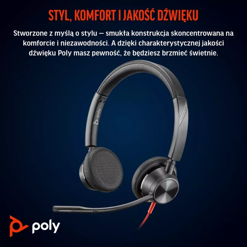 HP Poly Blackwire 3325 Auscultador estéreo com certificação Microsoft Teams USB-C + jack 3,5mm + adaptador USB-C/A