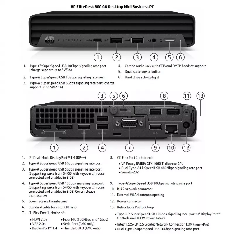Mini PC HP Renewed Grade A EliteDesk 800 G6 - Intel Core i5-10500, 8GB DDR4, 256GB SSD, Intel UHD Graphics 630, Windows 11 Pro