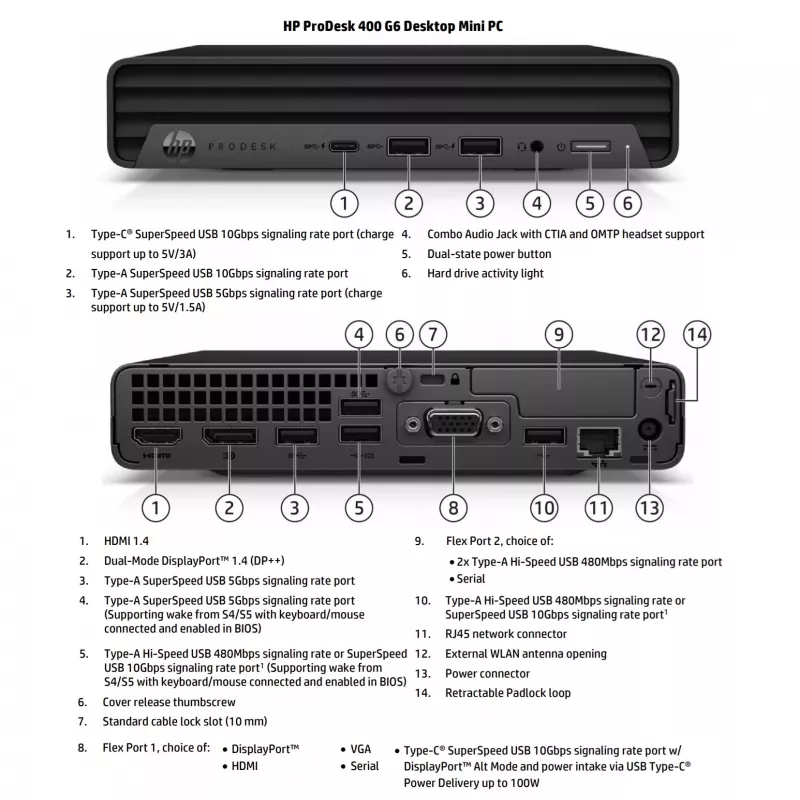 Mini HP Renewed Grade B ProDesk 400 G6 Intel Core i5-10500T 16GB 256GB SSD Windows 11 Pro