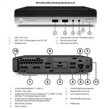 PC de secretária HP ProDesk 400 G4 SFF recondicionado - Intel Core i3-8100T, 8GB RAM, 128GB SSD, Intel UHD Graphics 630, Windows 11 Pro