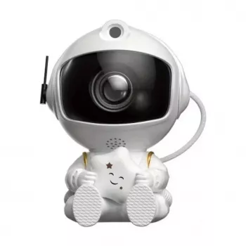 Projetor de astronauta sentado com céu estrelado e nébula HQ com cabeça rotativa 360° e controlo remoto branco