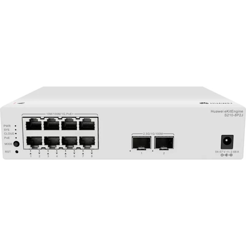 Huawei S210-8P2J Switch gerido L2 com 8 portas Gigabit PoE+ e 2 uplinks SFP, orçamento PoE de 128W 98012922-001