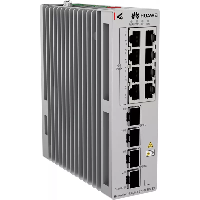 Switch Ethernet industrial HUAWEI S210I-8P4SX, 8x GE PoE+ cobre, 2x GE SFP, 2x 10GE SFP+, calha DIN, Dual DC 98012933