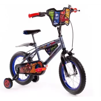 Bicicleta Infantil Huffy Avengers 14 polegadas - quadro em aço, rodas de apoio, Vermelho/Azul/Preto