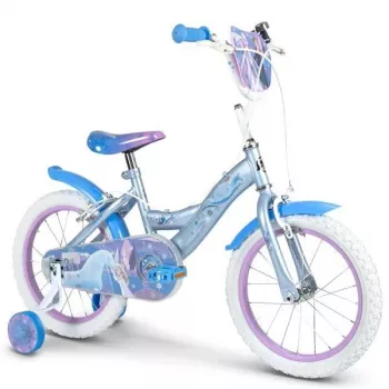 Huffy Frozen bicicleta de menina 16 polegadas com rodas de apoio, cesto frontal e travão de contrapedal
