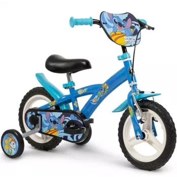 Bicicleta infantil Huffy STITCH 12 – azul, rodas de 12 polegadas, quadro de aço, rodinhas de apoio, selim e guiador ajustáveis