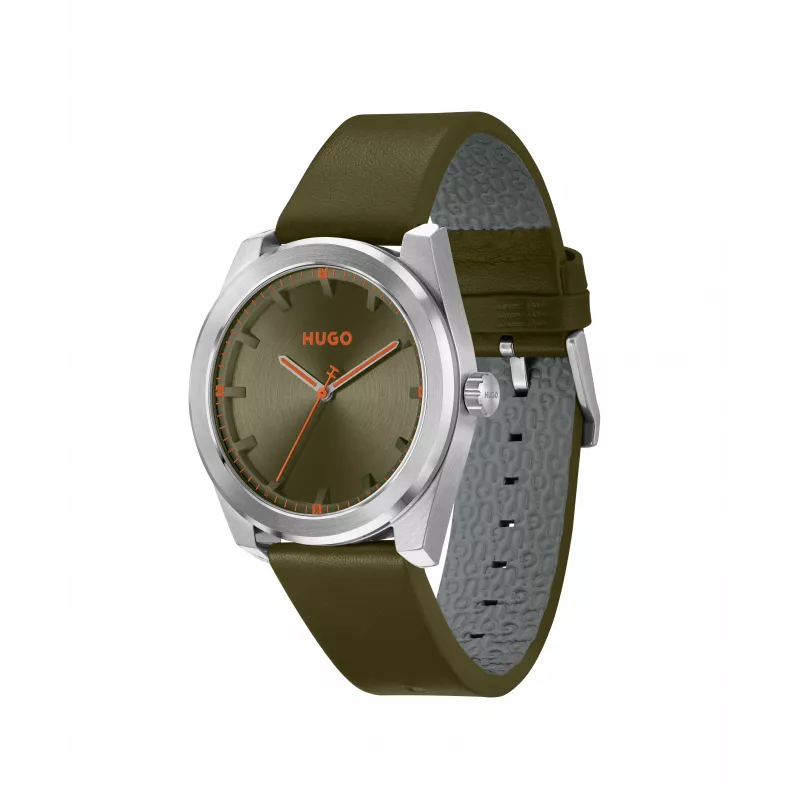 HUGO MAN relógio 1530351 42mm caixa de aço inoxidável mostrador preto bracelete de pele