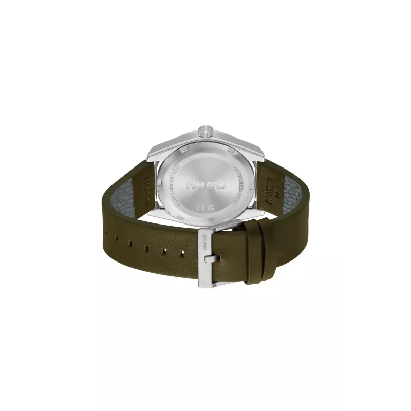 HUGO MAN relógio 1530351 42mm caixa de aço inoxidável mostrador preto bracelete de pele