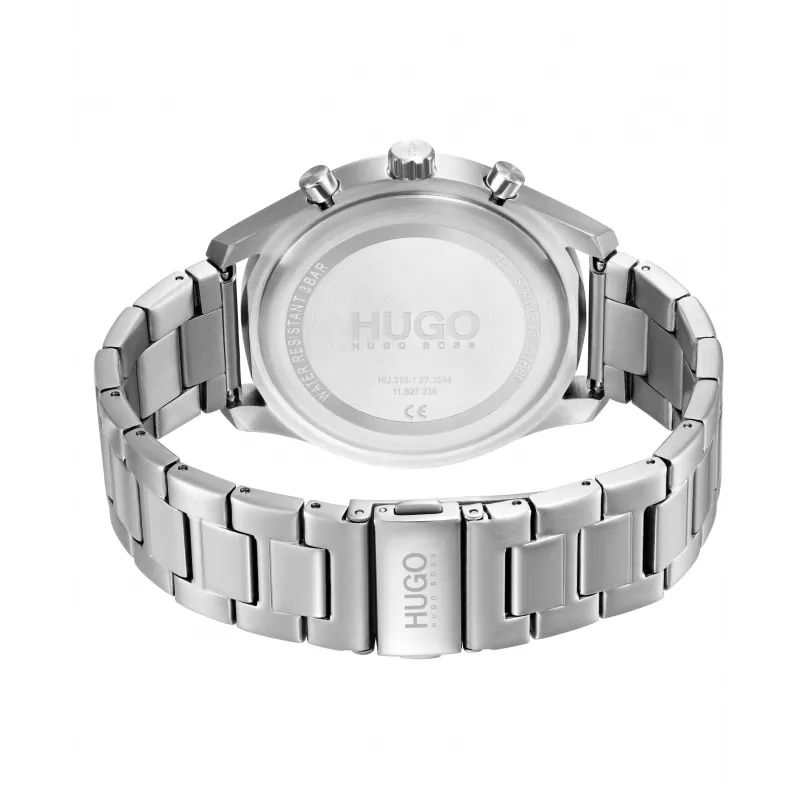 Relógio de quartzo analógico para homem HUGO 1530163 46mm mostrador azul bracelete de pele castanha