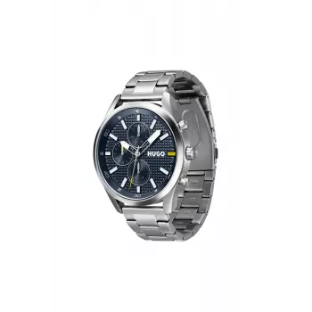 Relógio de quartzo analógico para homem HUGO 1530163 46mm mostrador azul bracelete de pele castanha