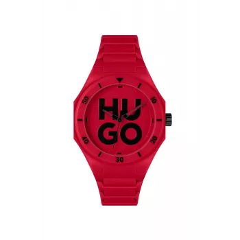 Relógio HUGO de homem Velocity cronógrafo de quartzo 42mm caixa de aço inoxidável bracelete de silicone preta 1530328